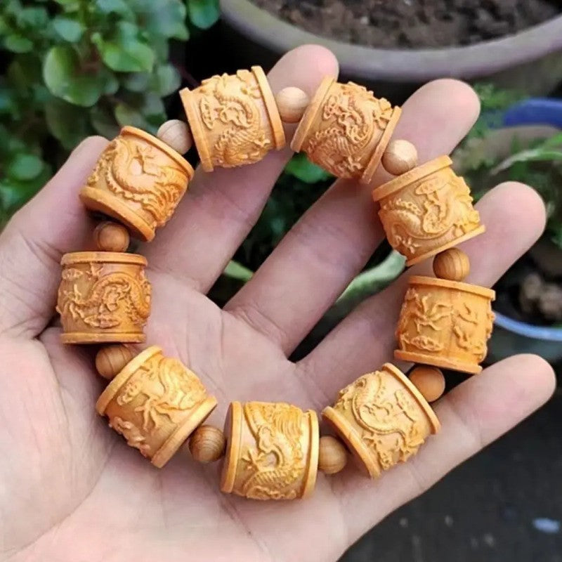 Cliff Cypress Wood Carving Bracelet Luck Eighteen Arhats HandString Jewelry