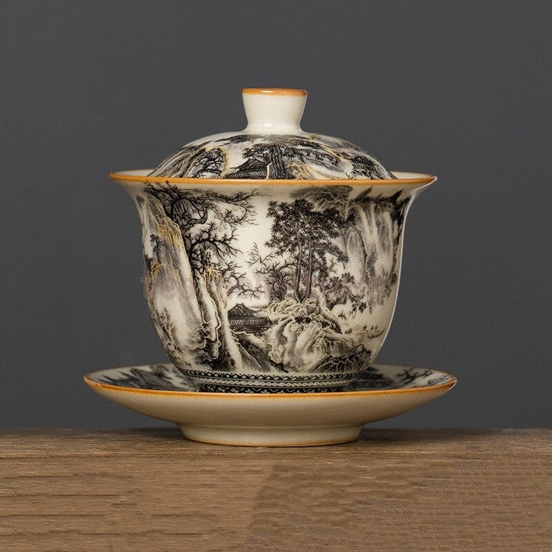 Ru Kiln Landscape Porcelain Gaiwan Set For Tea Tureen Teaware Cup Chinese Gaiwan