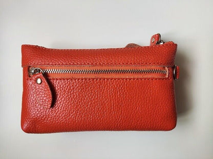 Orange Wristlet Purse Women Lady's Wallet Coin Purse Small Bag Genuine Leather