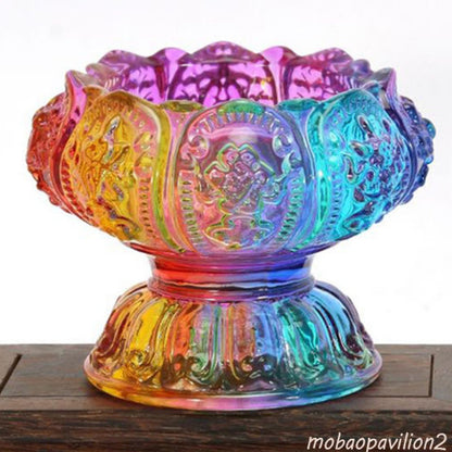 New Buddhist 2.95in Glass Candle Cup Embossed Flower Candlestick Tibetan Decor