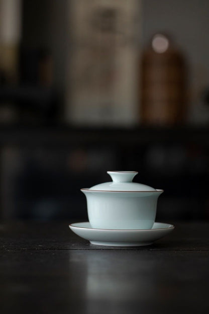 Shadowy Blue-green Porcelain Sancai Gaiwan Ceramic Tea Bowl Kung Fu Tea Set