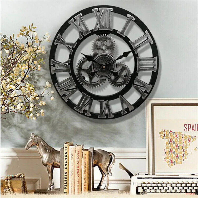 Wall Clock European Wood Home Wall Watch Living Room Office Bar Wall Art
