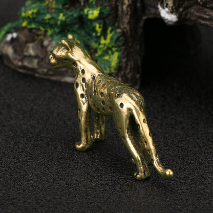 Brass Cheetah Ornament Tea Pet Antique Old Copper Statue Leopard Handicraft Gift