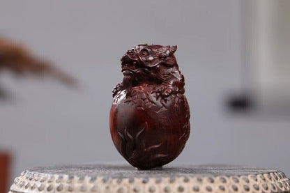 Natural Indian Lobular Red Sandalwood Wood Hand Carved Dragon Egg Statue