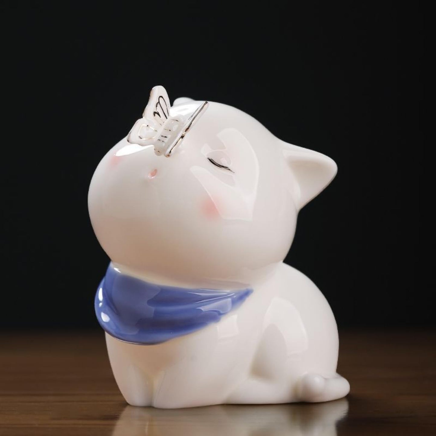Chinese Cat White Ceramic Tea Pet 11.5cm Desktop Decoration Tea Play