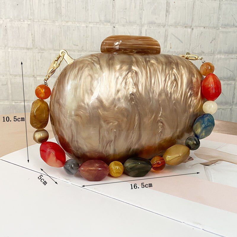 Fashionable Wallet Acrylic Bag Round Luxury Marble Brown Handbag Vintage Clutch