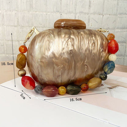 Fashionable Wallet Acrylic Bag Round Luxury Marble Brown Handbag Vintage Clutch