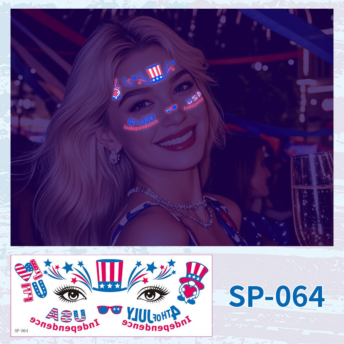 USA Party Neon Dance Glow Fluorescent Face Stickers Tattoo Stickers160*65mm