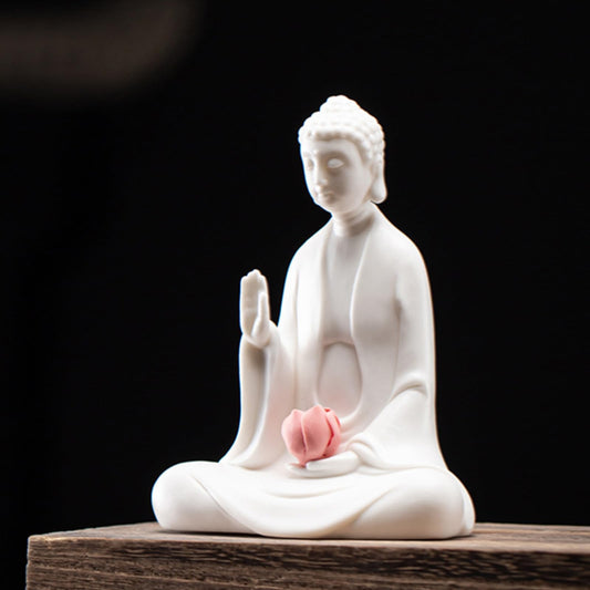 Tathagata White Porcelain Tea Pet 12.3cm Tea Ceremony Buddha Statue Decoration