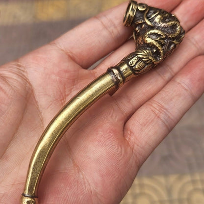 Vintage Brass Dragon Head Pipe | 10cm Mini Cigarette Holder (Metal Craft Gift)