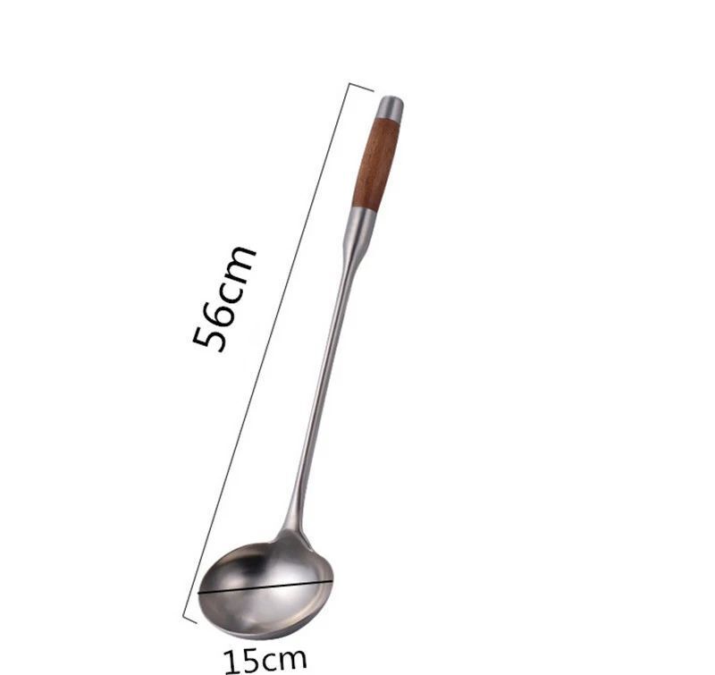 Kitchen Cooking Utensils Stainless Steel Wood Handle Big Long Spatula Soup Spoon