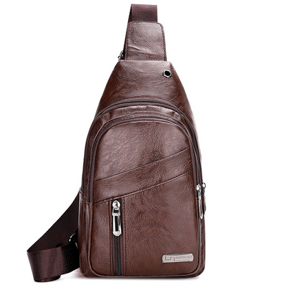 Leather Sling Bag for Men Chest Shoulder Crossbody Hiking Backpack Daypack Gifts