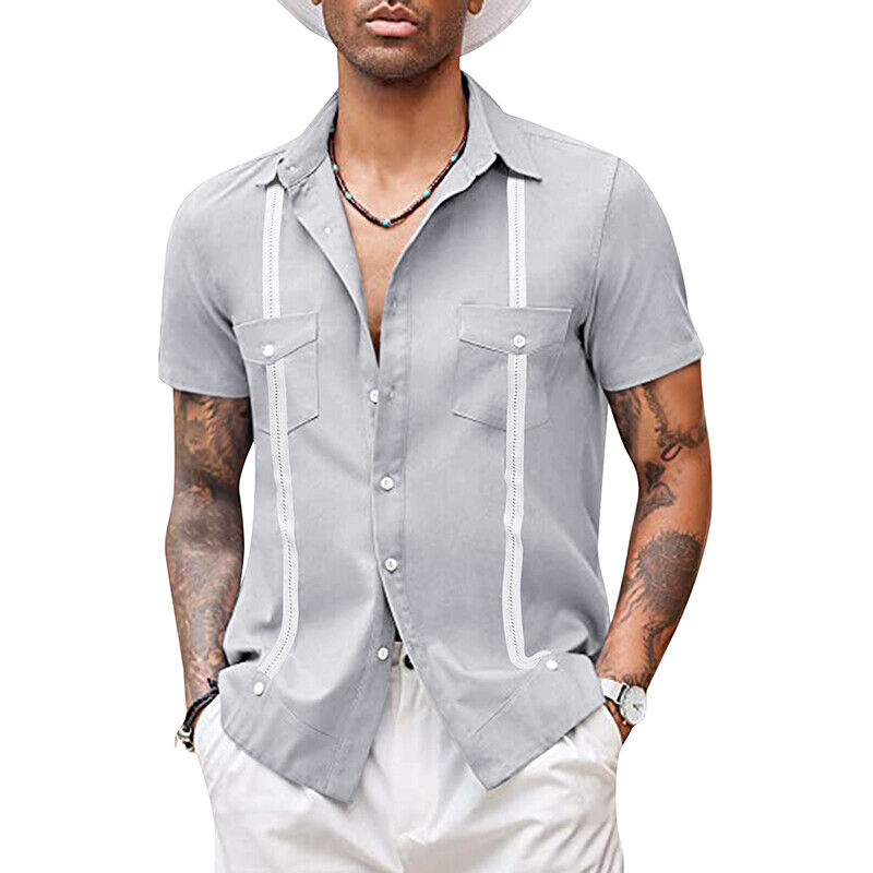 Men T-shirt Short Sleeve Tops Blouse V Neck Casual Shirts Baggy Beach Fashion ⊰