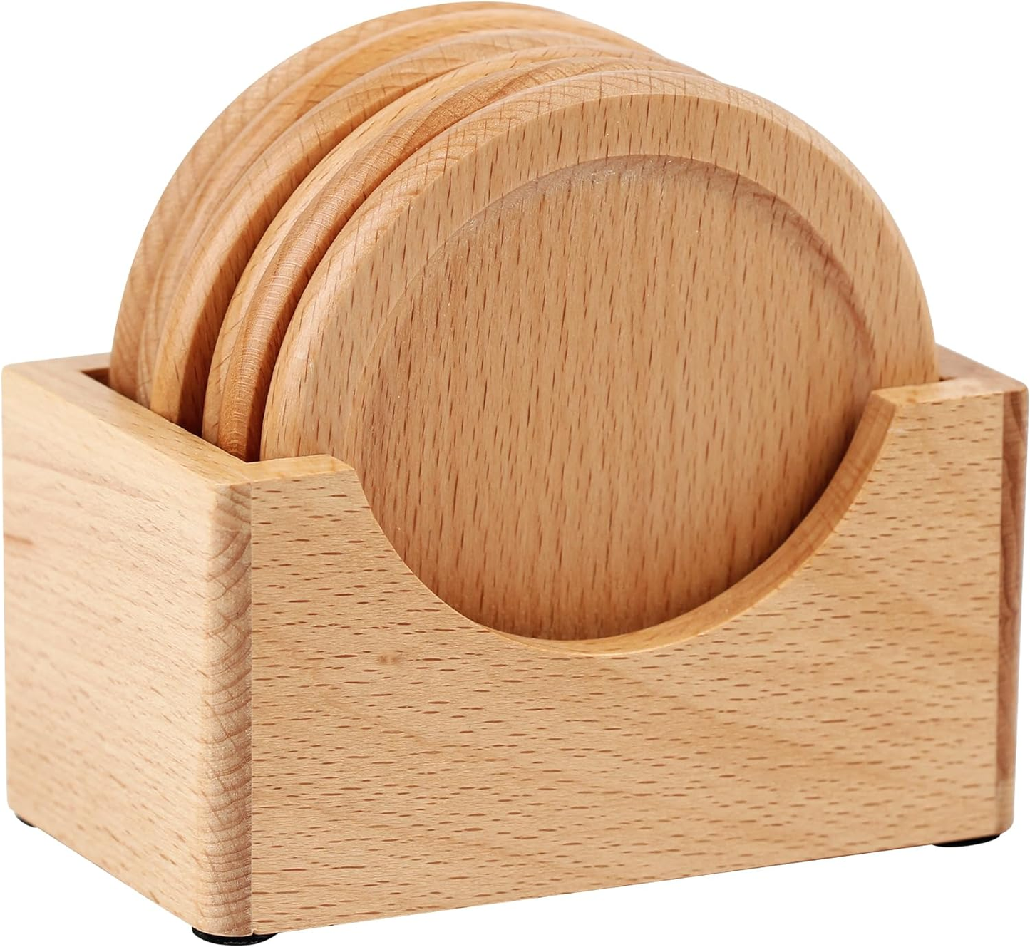 Natural Wooden Coasters for Glasses Coffee Cups 6 Pieces with Holder Home Decor