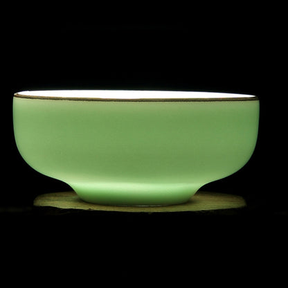 Tea Cup Boutique Celadon Tea Cup Goldfish Lotus Design Handmade Craft Ceramic