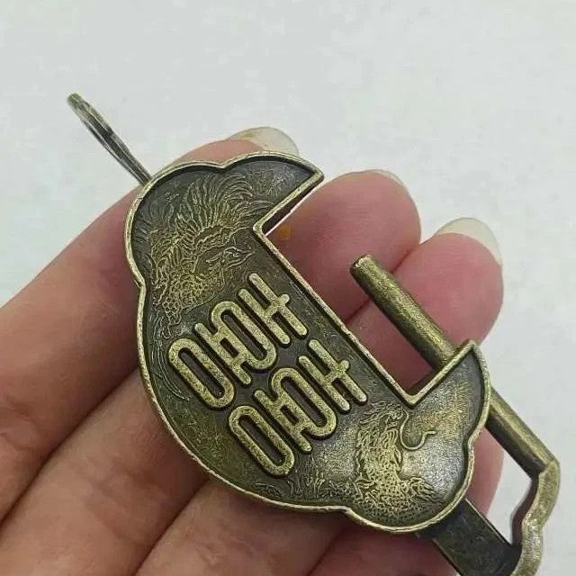 Mini Vintage Chinese Brass Horizontal Padlock Small Lock For Jewelry Box Cabinet