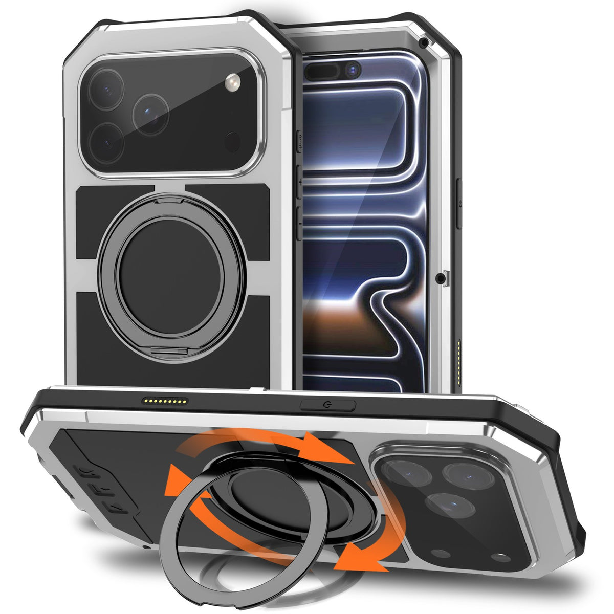 For 17 Pro Max Armor Design Magnetic Anti-Fall Metal Mobile Phone Case Bracket