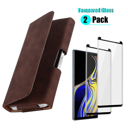 Leather Belt Loop Clip Slim Case Cover /Tempered Glass For Galaxy Note 9