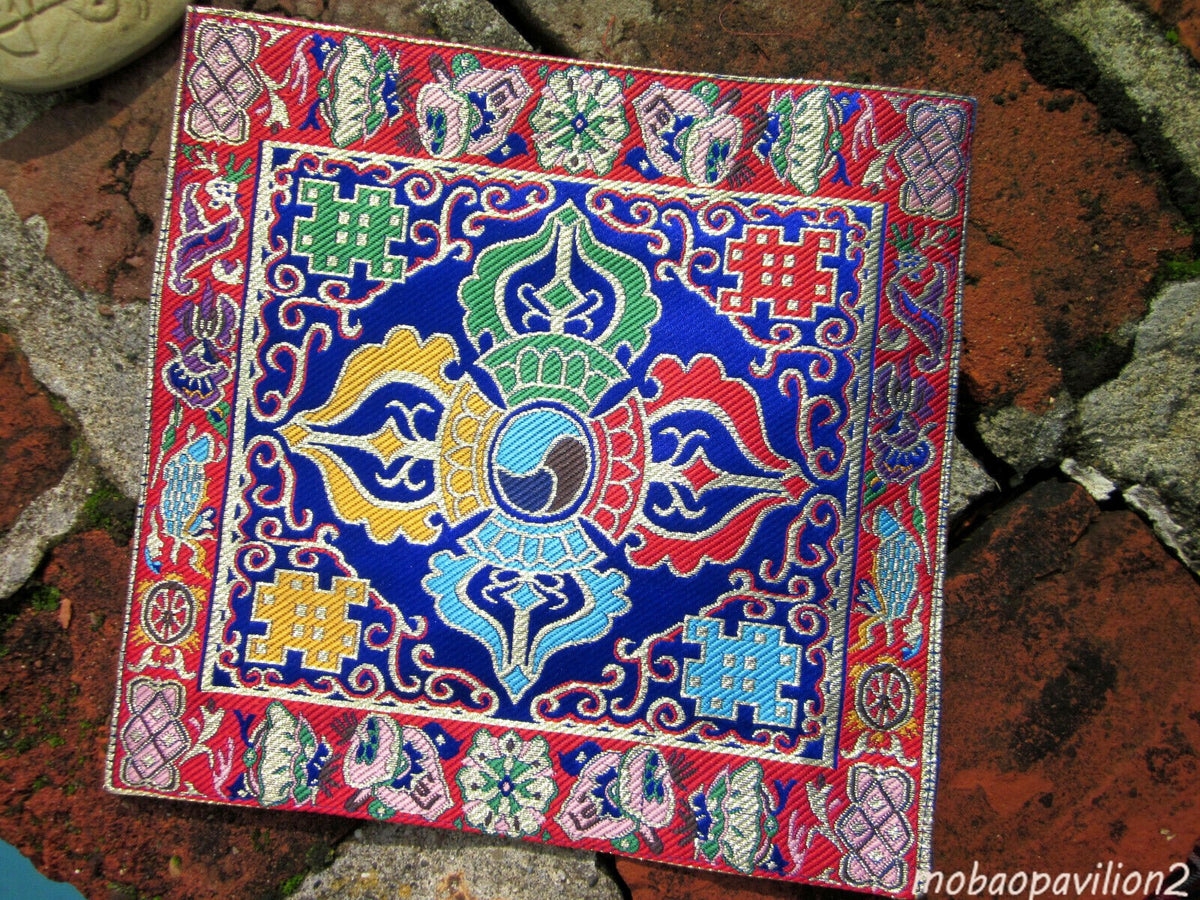 8.6" New ROYAL BLUE DORJE SQUARE SILK BROCADE ALTAR CLOTH BUDDHIST NEPAL