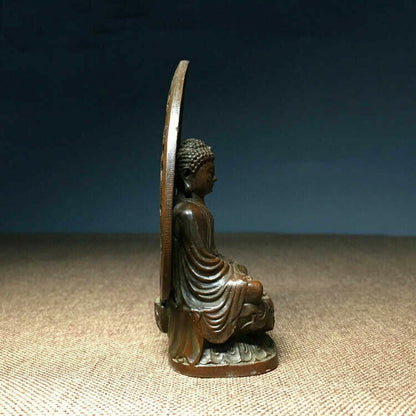9cm Buddhism Antique Bronze Carved Sakyamuni Amitabha Tathagata Buddha Statue