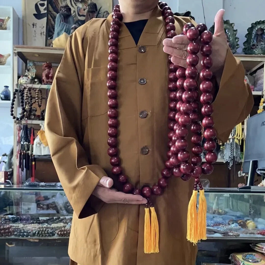 30mm*108 Prayer Beads Shaolin Kung Fu Buddha Monk Prayer Mala Red Beads Necklace