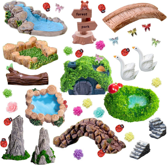45 Pcs Resin Mini Garden Accessories - Miniature Landscape Decorations with Mini