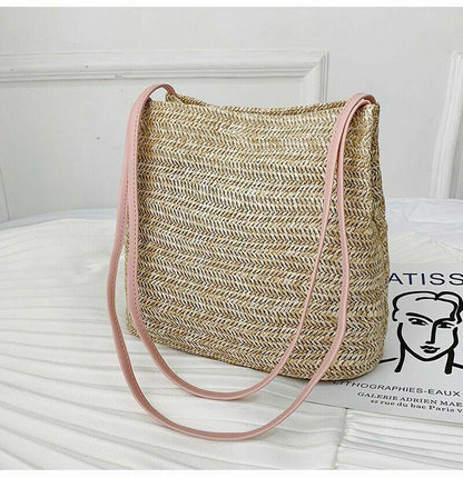 Bag Shoulder Bohemian Women Handbag Beach Hand Woven Rattan Straw Summer Large