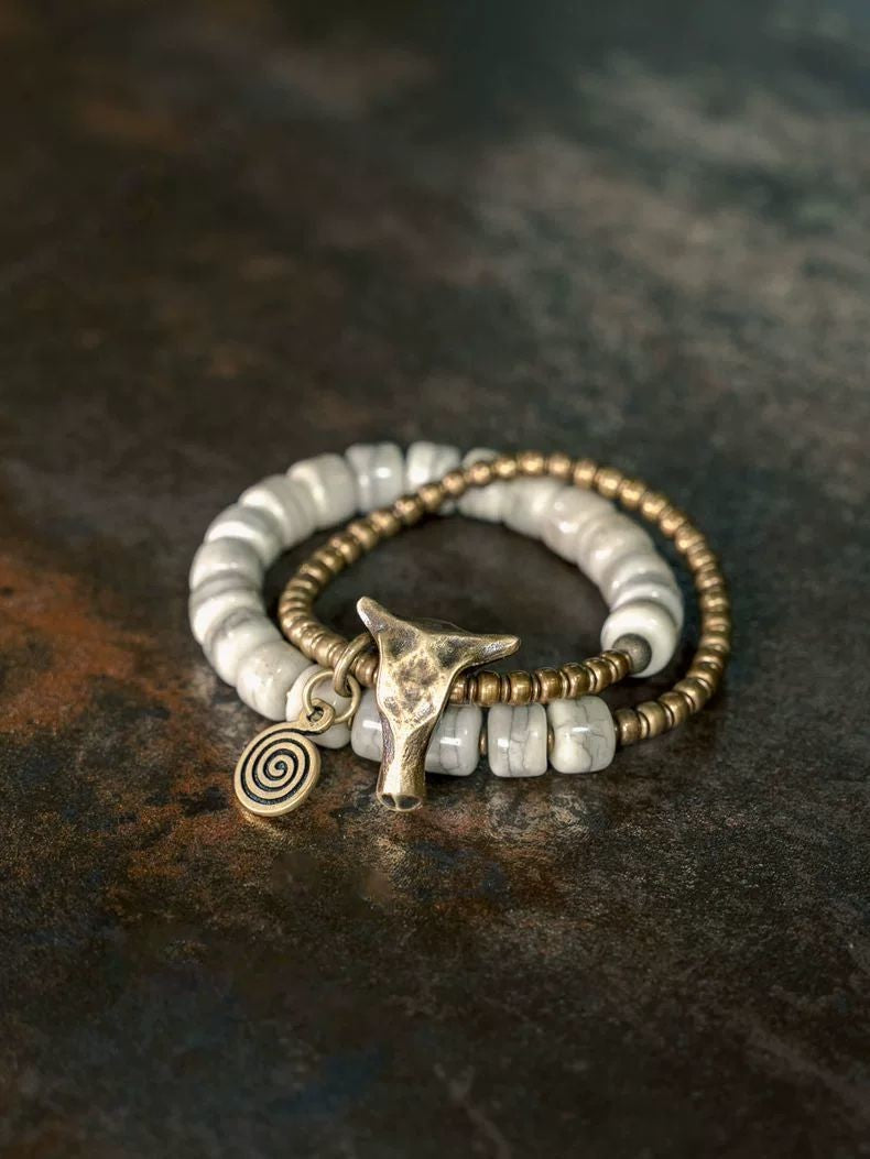 Men's Niche Bull Head Bracelet Vintage Beaded Double Layer Hand Jewelry