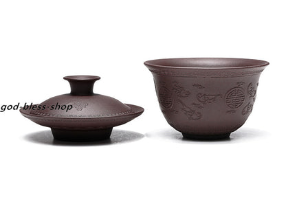 Handmade Gaiwan Real Yixing Zisha Tureen Original Ore Covered Bowl With Saucer