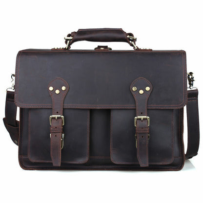 Men Leather Large Backpack Hiking 16" Laptop Messenger Bag Heavy Duty Briefcases