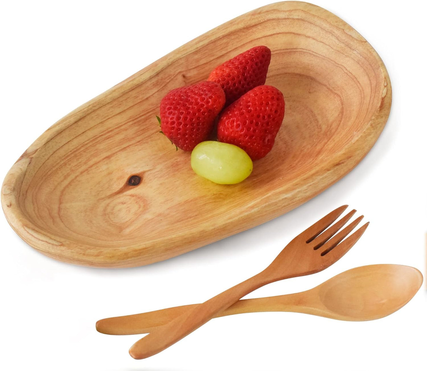 Small Hand-Carved Wooden Dish with a Knife and Fork Storage for Jewelry Gift
