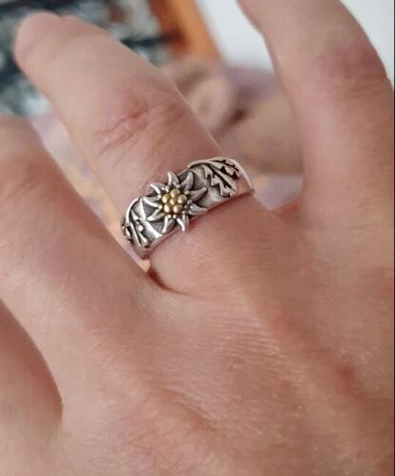 New WW1 WW2 German Mountain Edelweiss Ring Adjustable Size