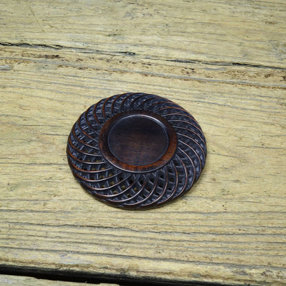 Antique Style Sandalwood Carved Hollow Design Tea Coaster Cup Pad Decor 8cm