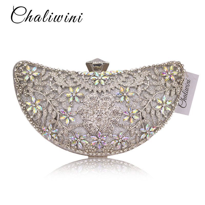 Women Clutch Evening Bag Hollow Out Metal Wedding Sequined Shoulder Bag Purses