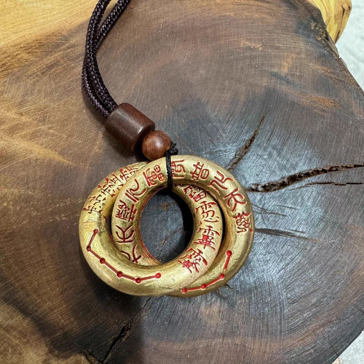 Brass Qiankun Circle Pendant Fengshui Handheld Ornament Taoist Amulet