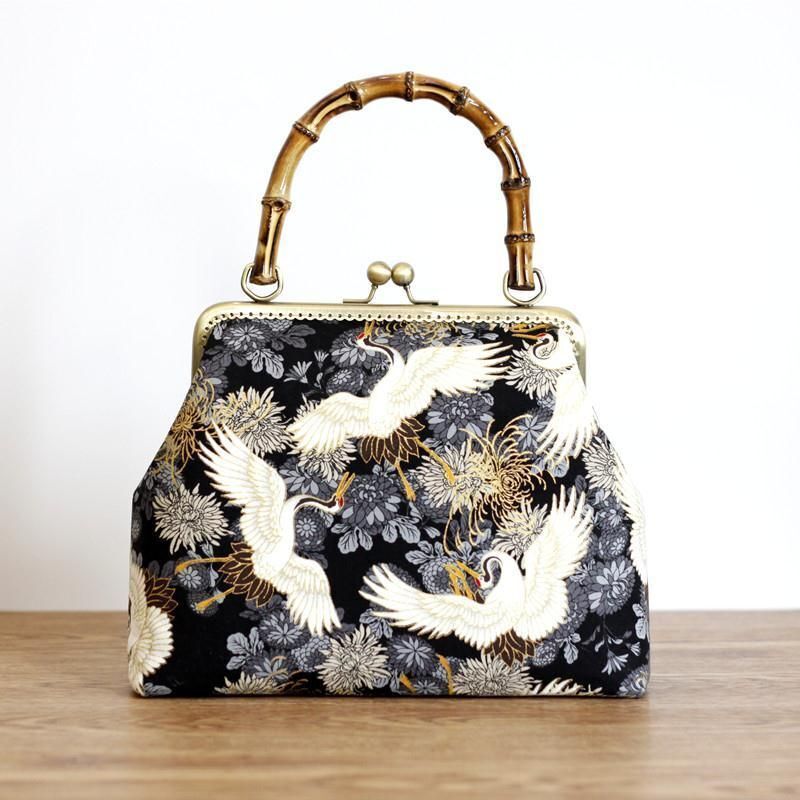 Bamboo Lock Shell Bag Vintage Flower Bag Chain Shoulder Crossbody Handmade Purse