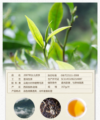 2007 Bajiaoting Daughter Tribute Brown Mt. Arbor Ancient Tree Pu'er Raw Tea 357g