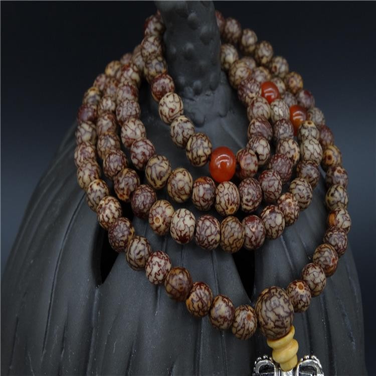 7mm Tibetan Buddhism 108 Gold-line Bodhi Mala Prayer Beads Necklace