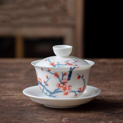 Jingdezhen Ceramic Gaiwan Mutton Jade Porcelain Tureen Matching Tea Cup Pitcher