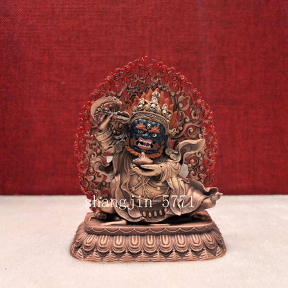 10CM Copper Statue Blessing Black Robe Two Arms Mahakala Protector Buddha
