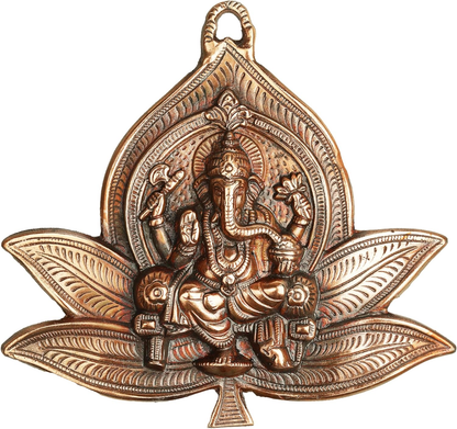 Wall Hanging Metal Ganesh Face with Flower Statue Indian Wall Decor Gift 9x9