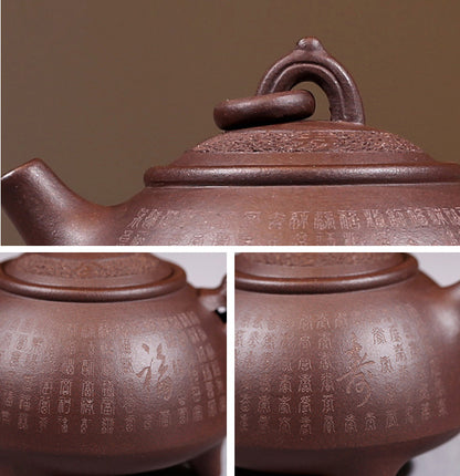 210ml Yixing Purple Clay Handmade Tea Pot Engraved Kettle Kung Fu Tea Ceremony
