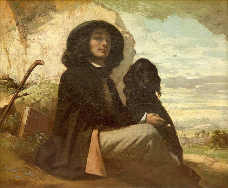 Oil painting in landscape Courbet-with-his-Black-Dog-Gustave-Courbet handmade