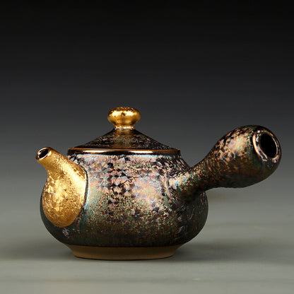 Kiln Change Colorful Peacock Glaze Tea Set Kettle Tea Pot Tea Cups Painted Gold