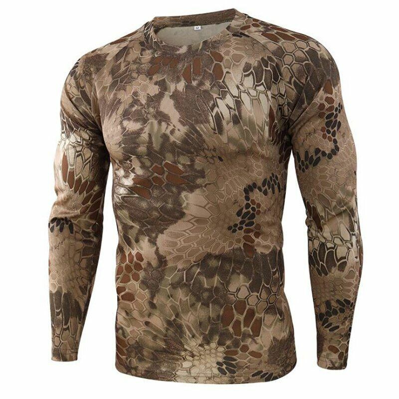 Camouflage T-shirt Outdoor Hiking Camping Military Tactical Long Sleeve Top M-XL