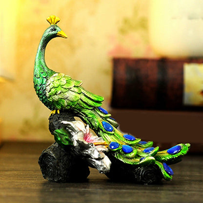 Lifelike Peacock Figurine Resin Miniature Statue for Bookshelf Cabinet Decor,