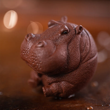 Hippo Statue Small Size Yixing Zisha Tea Pet Table Decoration Handmade Artware