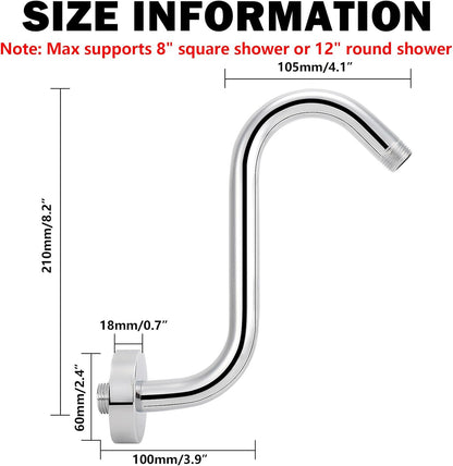 S Shaped Shower Head Riser Arm, Shower Extender Arm with Flange, Standard 1/2" C