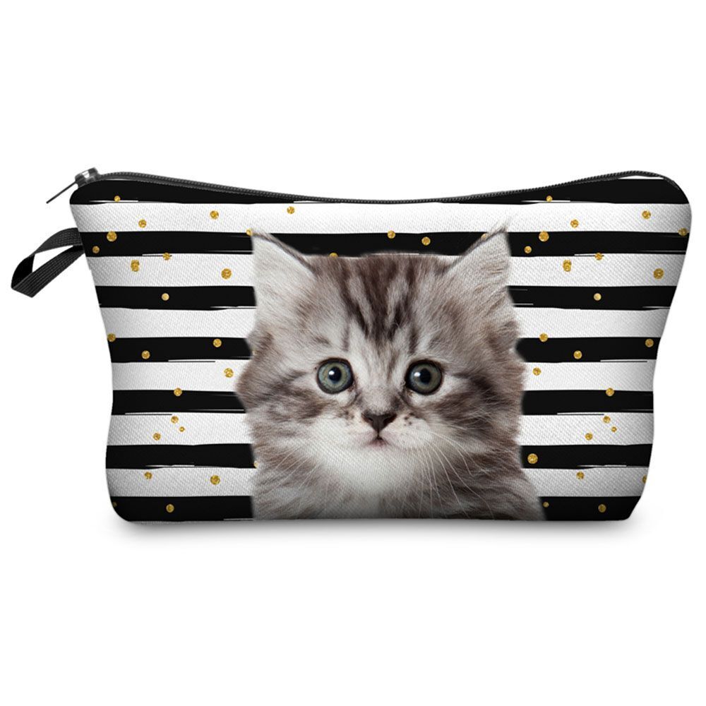 Makeup Bag Travel Storage Purse Mini Toiletry Bags Black Cat Print Cosmetic Case