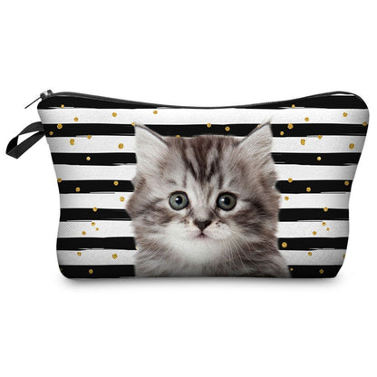 Makeup Bag Travel Storage Purse Mini Toiletry Bags Black Cat Print Cosmetic Case